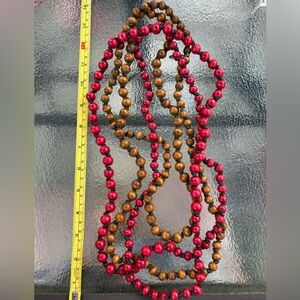 Two Wooden Beaded Necklaces in Red and Brown